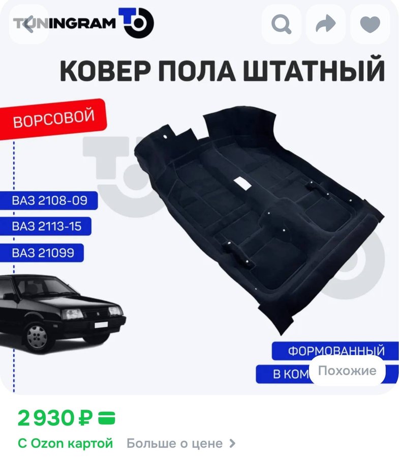 Ковер пола обшивка ковролин ВАЗ 2109 2108 2113 2114 2115 LADA