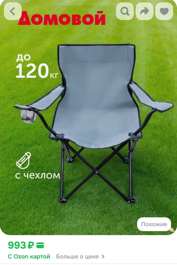 Стул складной Туристический с подстаканниками, для рыбалки и охоты 50х50х80 см